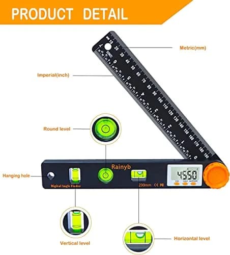 Rainyb Digital Angle Finder Tool 7inch (177.8mm) with Dual Scales | Accurate Angle & Length Measurement for Carpenters thumbnail 2