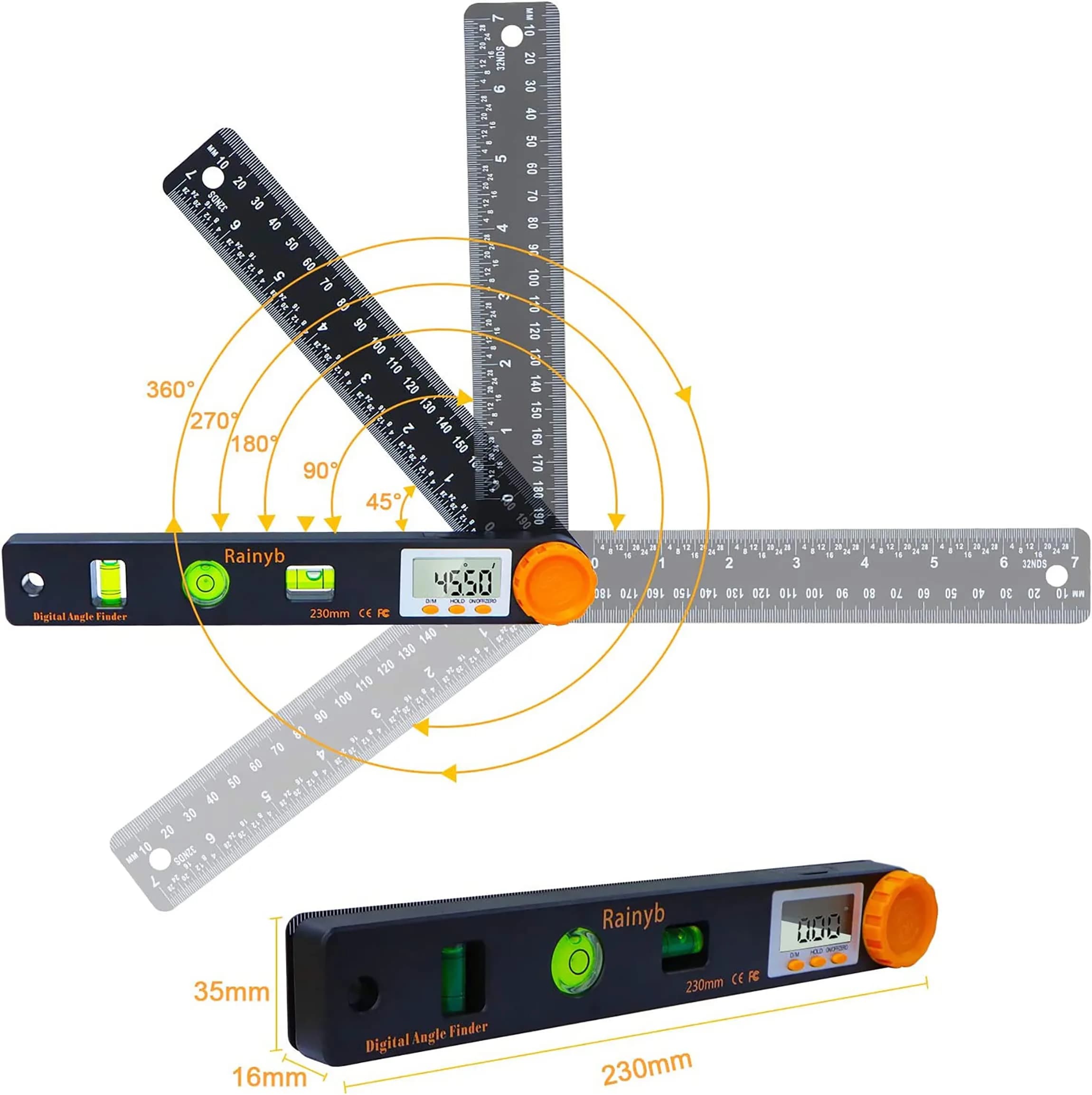Rainyb Digital Angle Finder Tool 7inch (177.8mm) with Dual Scales | Accurate Angle & Length Measurement for Carpenters - view 4
