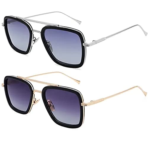 NULOOQ Tony Stark Aviator Sunglasses 2 Pack: Silver/Gradient Gray & Gold/Gradient Gray thumbnail 1