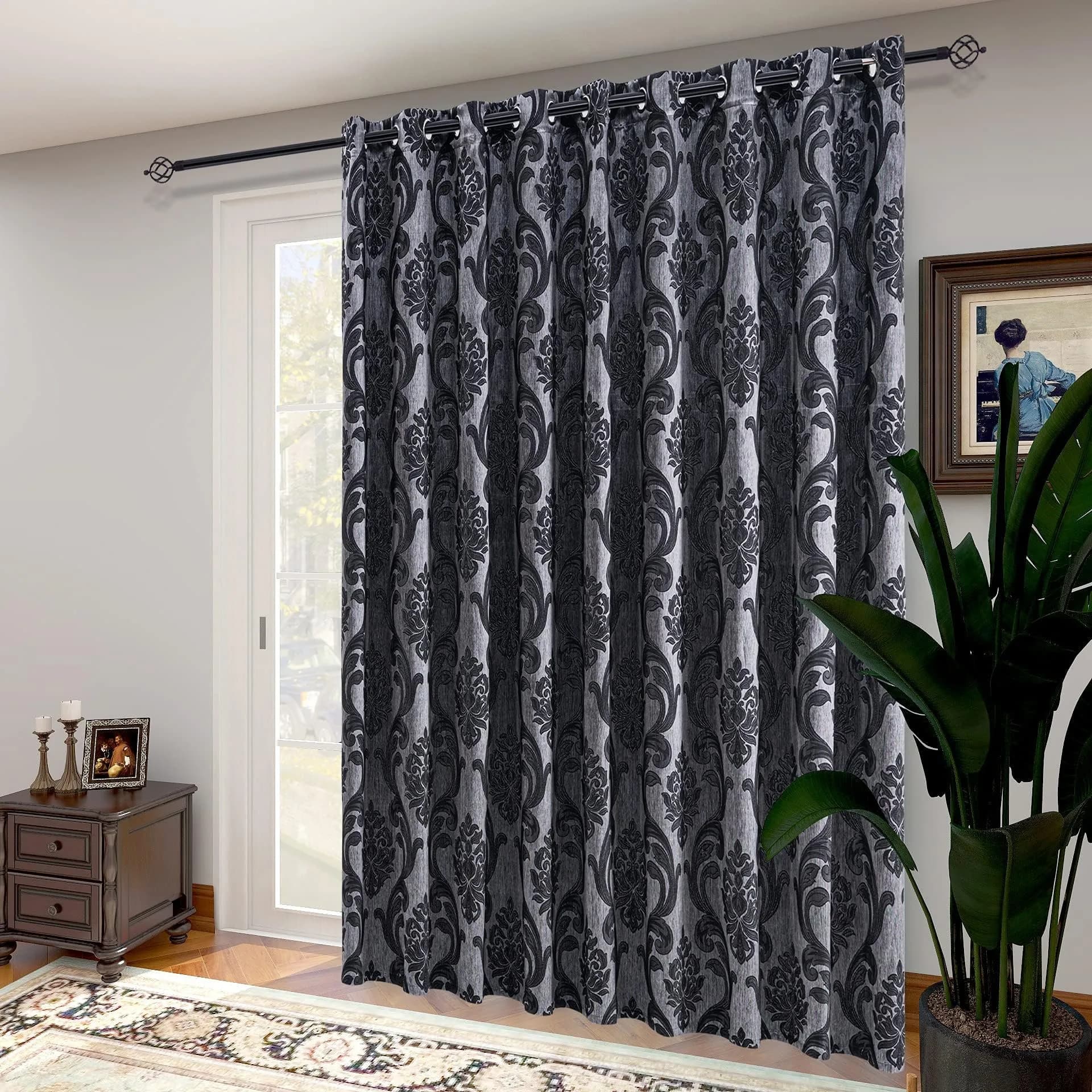 NAPEARL Sliding Door Curtains Gothic Style Patio Doors Curtains, Room Divider Curtain 120"W x 96"L | Vintage Floral Damask Pattern