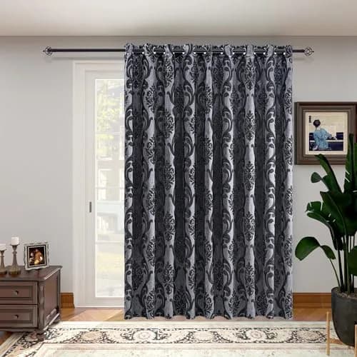 NAPEARL Sliding Door Curtains Gothic Style Patio Doors Curtains, Room Divider Curtain 120"W x 96"L | Vintage Floral Damask Pattern thumbnail 2