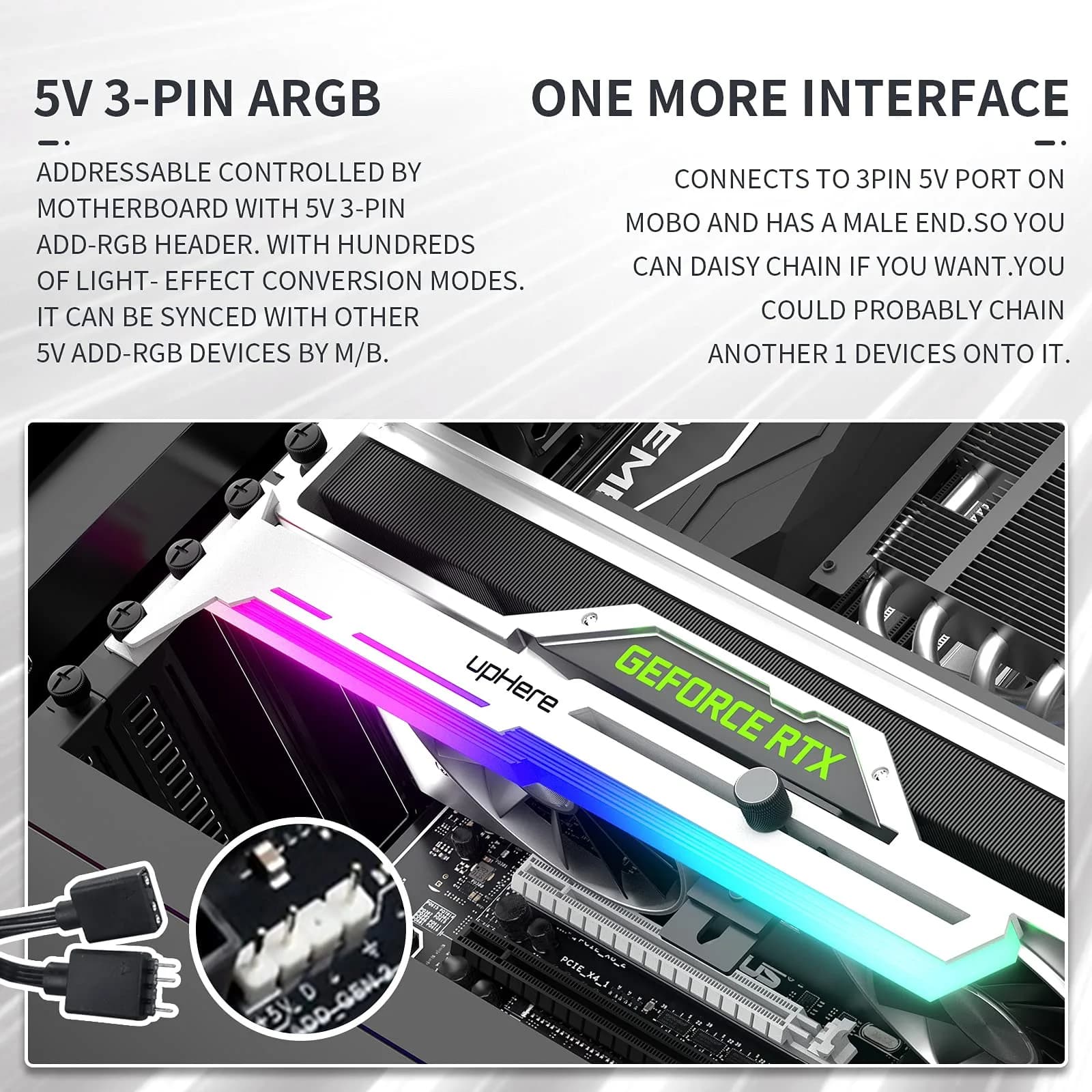 upHere 5V Addressable RGB White Graphics Card GPU Brace Support Video Card Sag Holder with ARGB Strip, Adjustable Length and Height Support (1-Pack) - view 4
