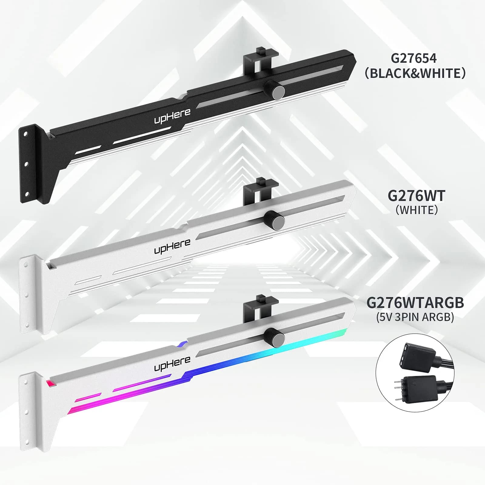 upHere 5V Addressable RGB White Graphics Card GPU Brace Support Video Card Sag Holder with ARGB Strip, Adjustable Length and Height Support (1-Pack) - view 6
