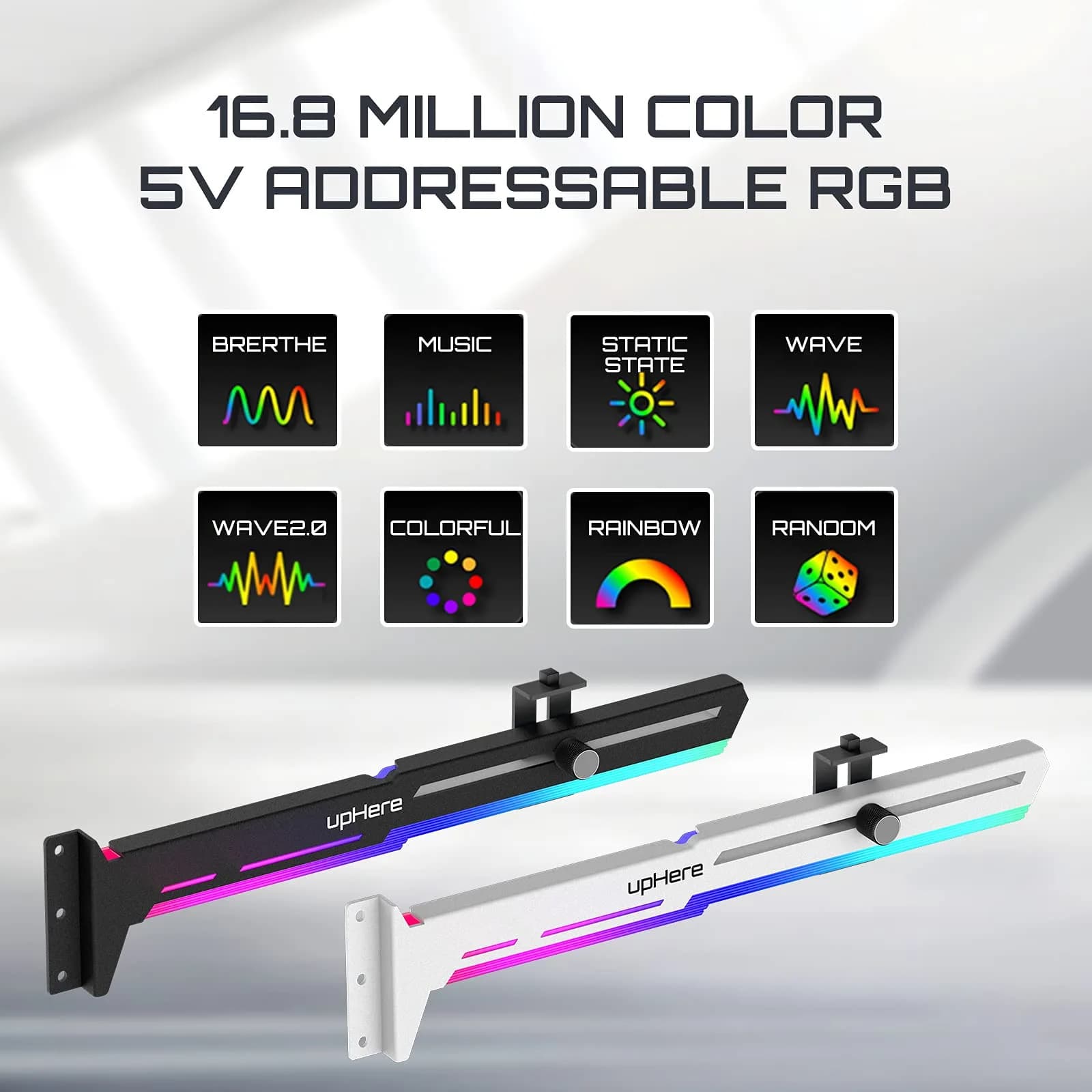 upHere 5V Addressable RGB White Graphics Card GPU Brace Support Video Card Sag Holder with ARGB Strip, Adjustable Length and Height Support (1-Pack) - view 8