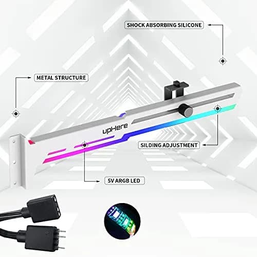upHere 5V Addressable RGB White Graphics Card GPU Brace Support Video Card Sag Holder with ARGB Strip, Adjustable Length and Height Support (1-Pack) thumbnail 2