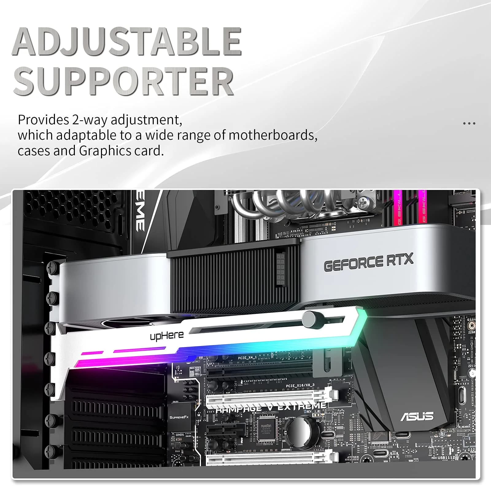 upHere 5V Addressable RGB White Graphics Card GPU Brace Support Video Card Sag Holder with ARGB Strip, Adjustable Length and Height Support (1-Pack) - view 3