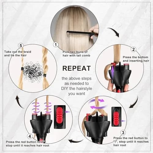 Honoson 7 Pcs Hair Braider Twister Machine with Comb Clips | Automatic Hair Styling Tool for Effortless Braiding thumbnail 1