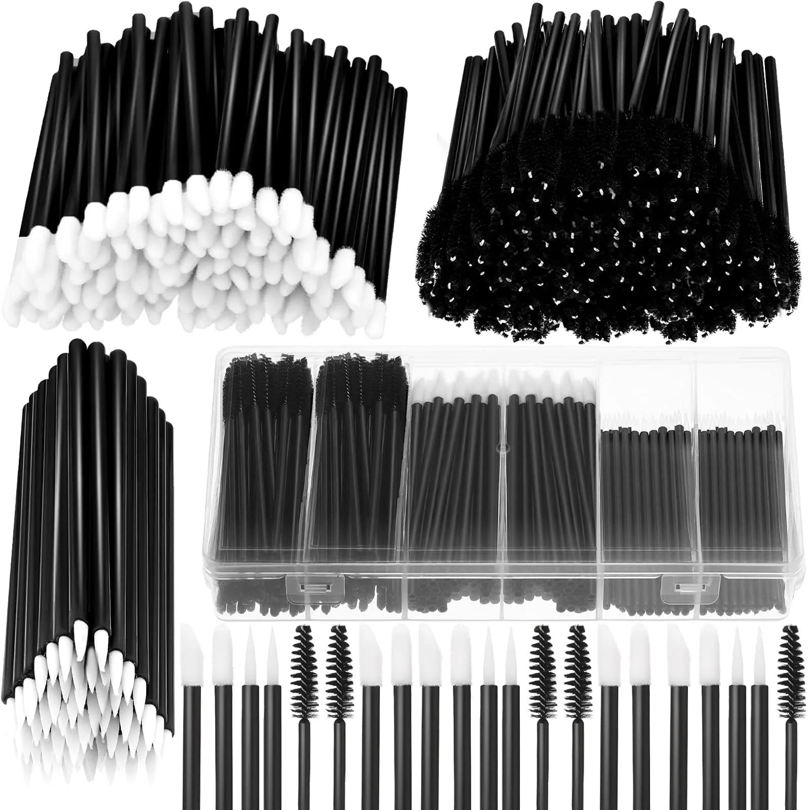 Maitys 263 Pcs Disposable Makeup Applicators Set with Organizer Box | Eyeliner Lip Mascara Wands — Black