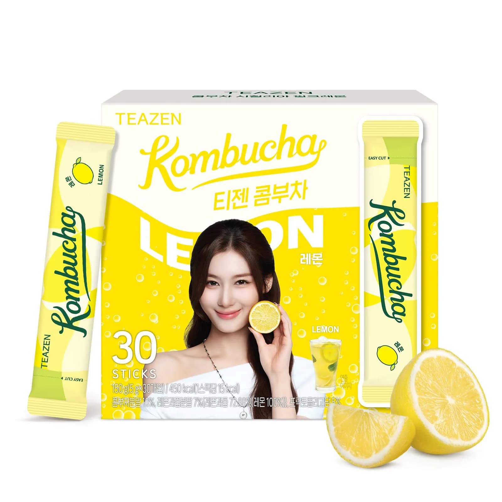 TEAZEN Lemon Kombucha Powder | Hydration Drink Mix, Sugar Free, Live Probiotics & Prebiotics, 30 Packets, 5.29oz