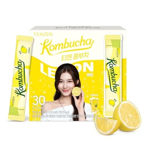 TEAZEN Lemon Kombucha Powder | Hydration Drink Mix, Sugar Free, Live Probiotics & Prebiotics, 30 Packets, 5.29oz thumbnail 1