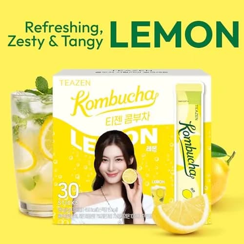 TEAZEN Lemon Kombucha Powder | Hydration Drink Mix, Sugar Free, Live Probiotics & Prebiotics, 30 Packets, 5.29oz thumbnail 4
