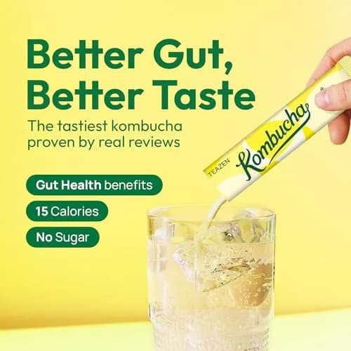TEAZEN Lemon Kombucha Powder | Hydration Drink Mix, Sugar Free, Live Probiotics & Prebiotics, 30 Packets, 5.29oz thumbnail 2