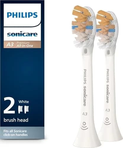 Philips Sonicare A3 Premium All-in-One Replacement Toothbrush Heads, White, 2 Count (Pack of 1) | Genuine USA Import thumbnail 1