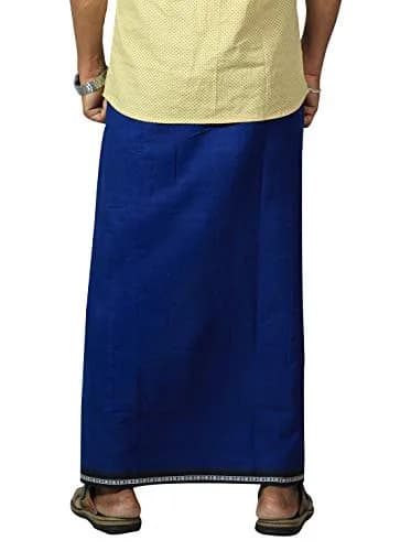 Prakasam Cotton Men's Kerala Thalapathi Border Dhoti with Welcro Pocket - Blue, Free Size (280mm x 220mm x 20mm) | Imported Cotton Apparel thumbnail 3