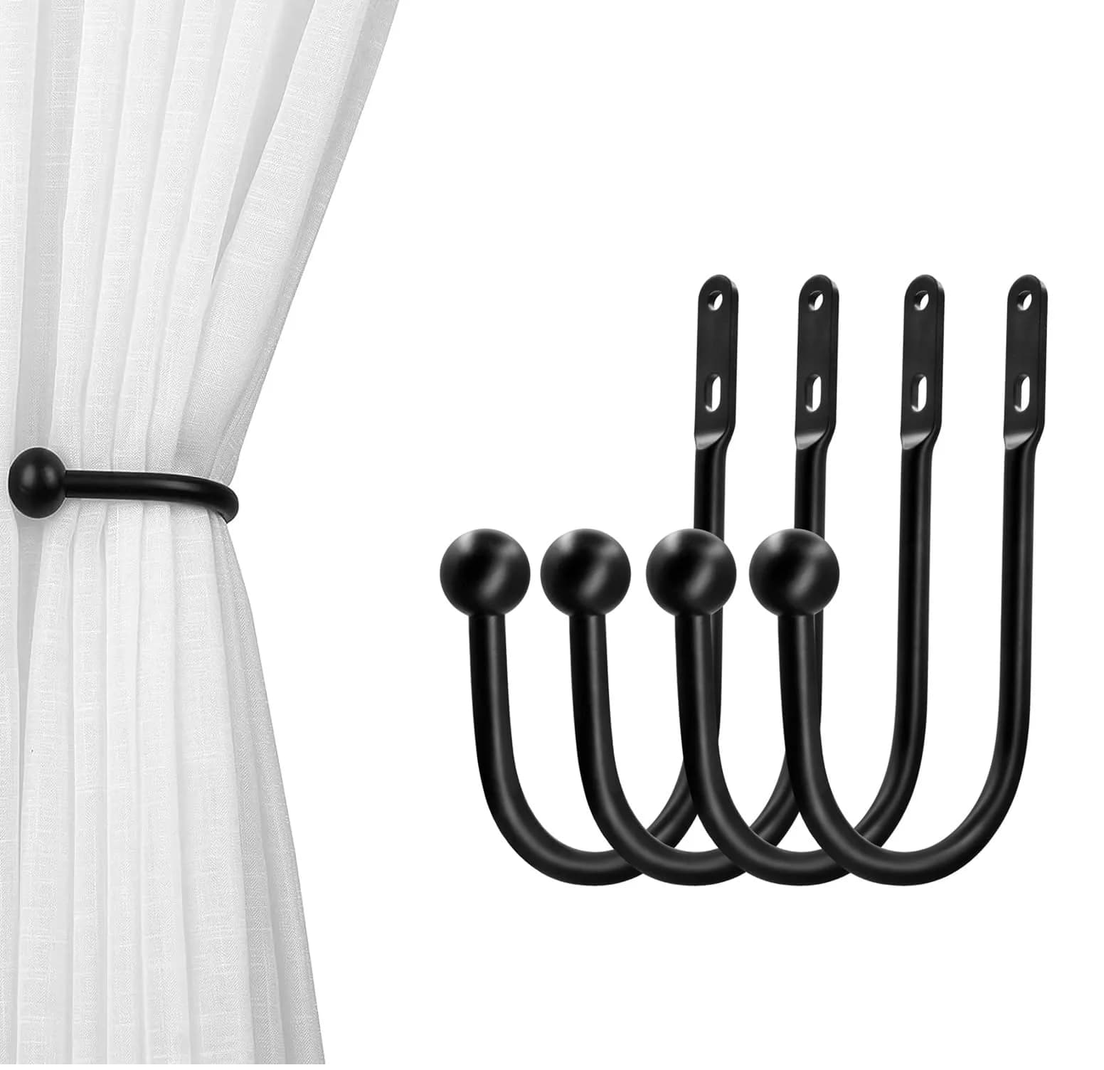 VRSS Black Wall Mount Curtain Tiebacks Drapery Holdbacks 4Pcs | Simple Vintage Style