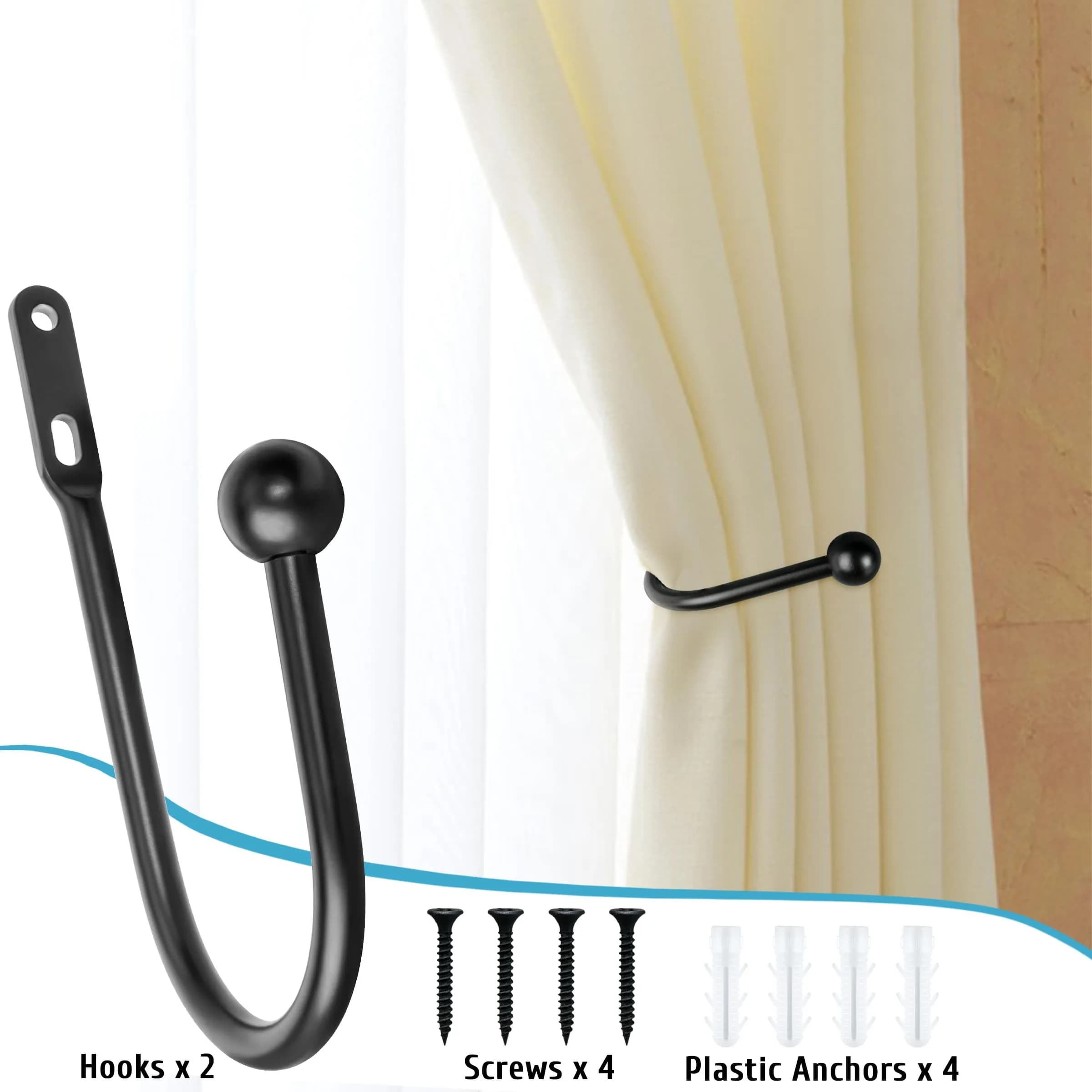 VRSS Black Wall Mount Curtain Tiebacks Drapery Holdbacks 4Pcs | Simple Vintage Style - view 7