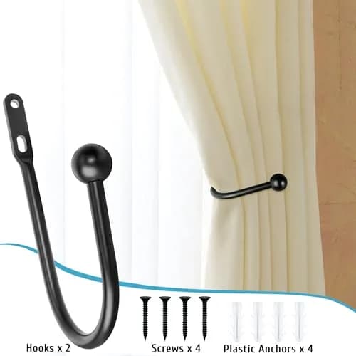 VRSS Black Wall Mount Curtain Tiebacks Drapery Holdbacks 4Pcs | Simple Vintage Style thumbnail 7