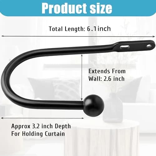 VRSS Black Wall Mount Curtain Tiebacks Drapery Holdbacks 4Pcs | Simple Vintage Style thumbnail 3