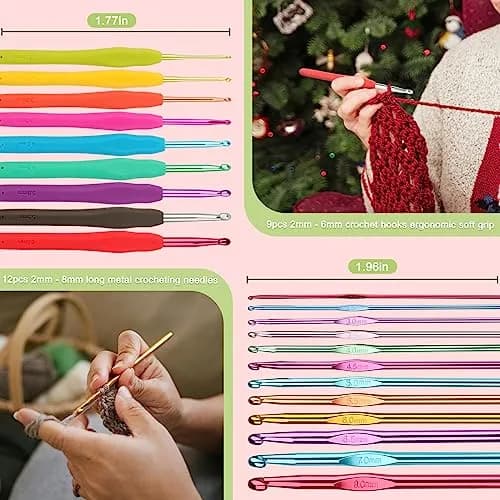 Katech Ergonomic Crochet Hooks Set with Case, 73-Piece Kit | 2.0-8.0mm Aluminum Alloy Hooks & Accessories thumbnail 5