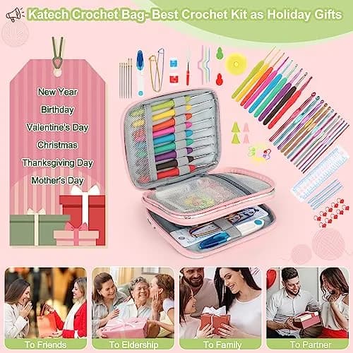 Katech Ergonomic Crochet Hooks Set with Case, 73-Piece Kit | 2.0-8.0mm Aluminum Alloy Hooks & Accessories thumbnail 7