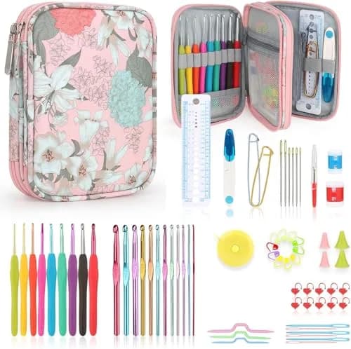 Katech Ergonomic Crochet Hooks Set with Case, 73-Piece Kit | 2.0-8.0mm Aluminum Alloy Hooks & Accessories thumbnail 1