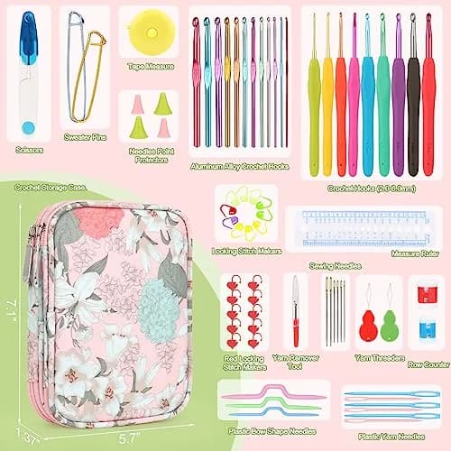 Katech Ergonomic Crochet Hooks Set with Case, 73-Piece Kit | 2.0-8.0mm Aluminum Alloy Hooks & Accessories thumbnail 2
