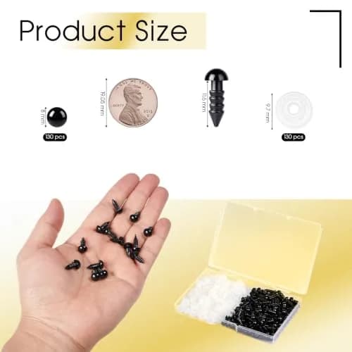 Vanblue 8mm Safety Eyes with Washers - 260PCS Plastic Black Craft Eyes for Amigurumi, Stuffed Animals, Crochet Toys & Crafts thumbnail 2