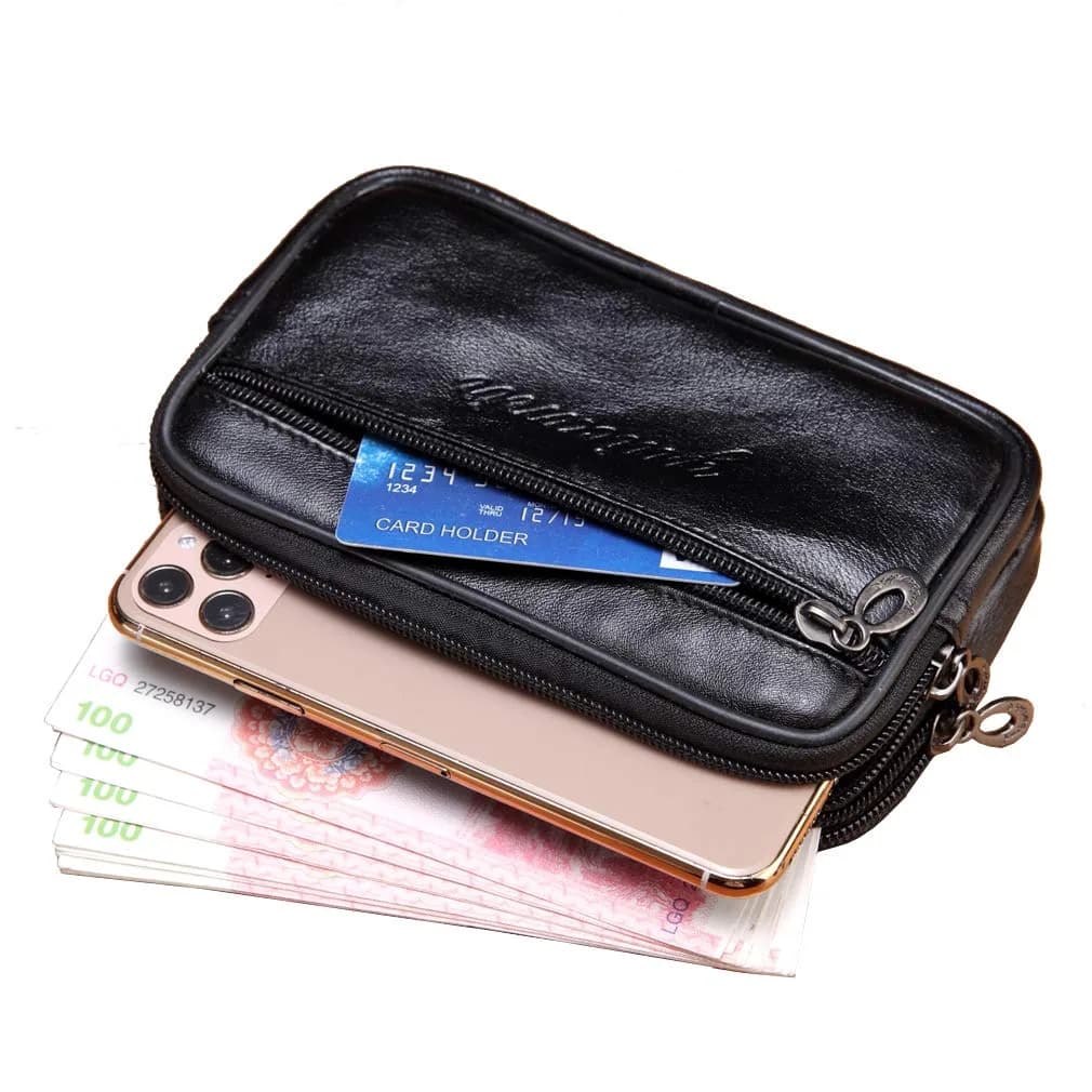 Hebetag Leather Belt Bag Coin Purse Wallet for Men Women | Vintage & Fashionable, 17cm x 10cm | Genuine Cowhide Leather thumbnail 3