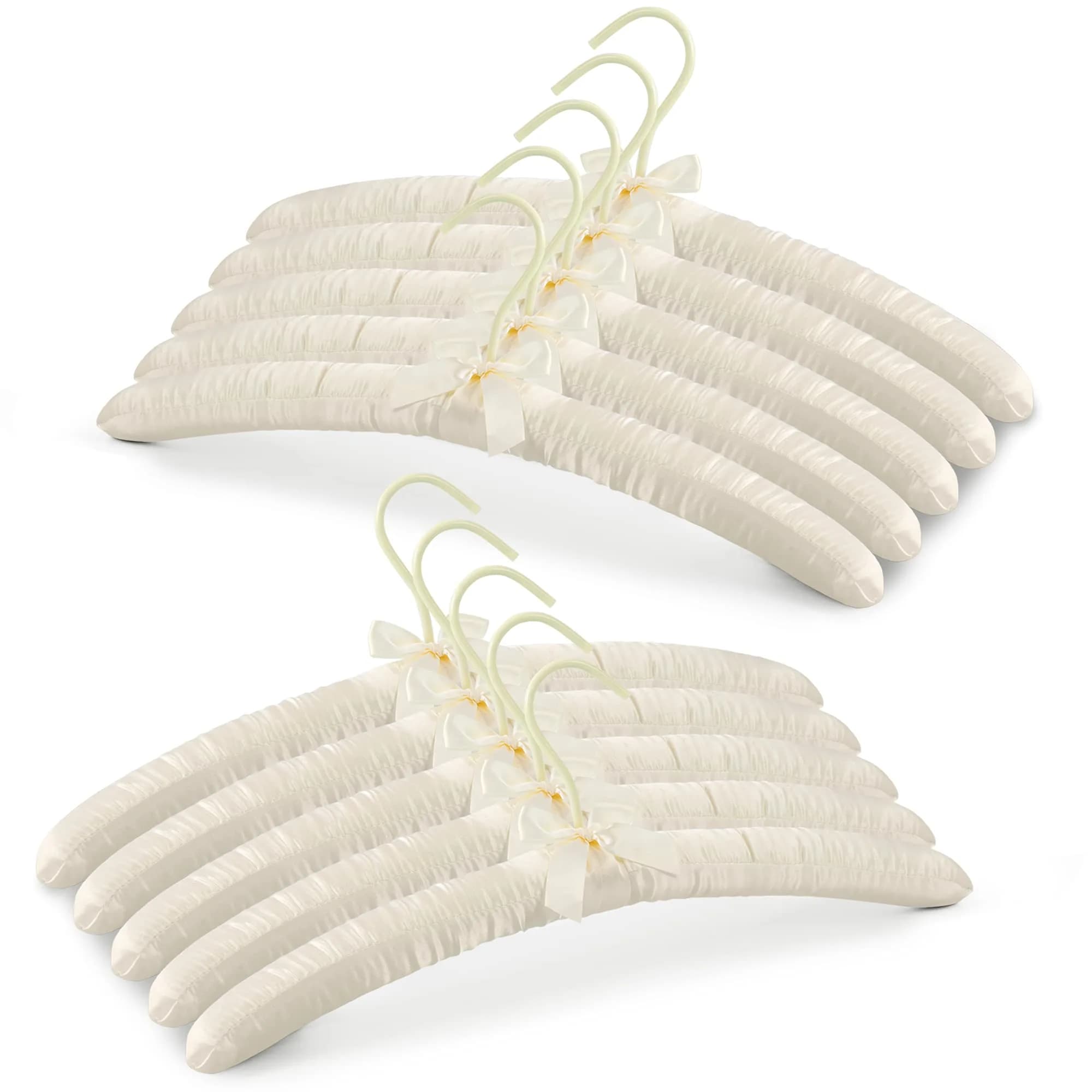 JS HANGER Padded Hanger for Sweaters 17" Ivory | No Shoulder Bump, Heavy Duty Satin Cover (70-120c) — Ivory White