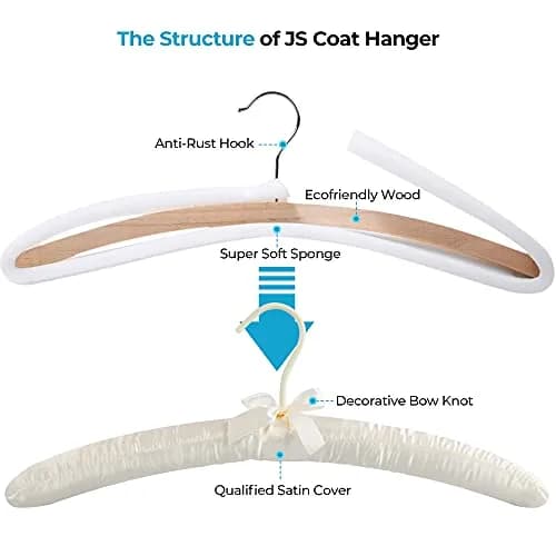 JS HANGER Padded Hanger for Sweaters 17" Ivory | No Shoulder Bump, Heavy Duty Satin Cover (70-120c) thumbnail 8