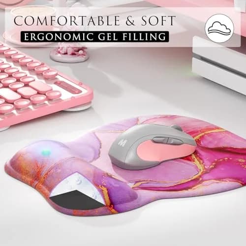 MROCO Ergonomic Mouse Pad with Gel Wrist Rest, 24cm (9.4 in) x 20.5cm (8.1 in), Pink Marble | Smooth Lycra Surface for Precise Cursor Control thumbnail 4