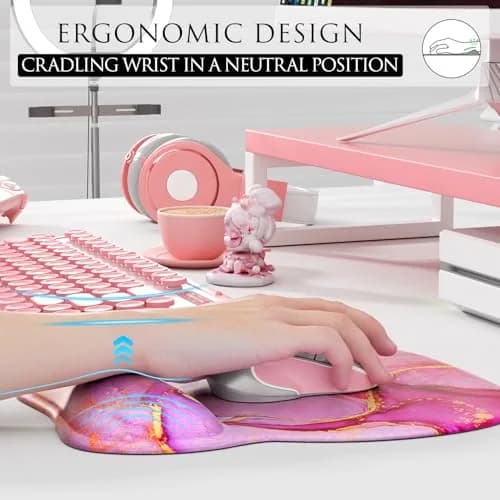 MROCO Ergonomic Mouse Pad with Gel Wrist Rest, 24cm (9.4 in) x 20.5cm (8.1 in), Pink Marble | Smooth Lycra Surface for Precise Cursor Control thumbnail 5
