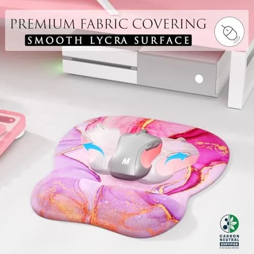 MROCO Ergonomic Mouse Pad with Gel Wrist Rest, 24cm (9.4 in) x 20.5cm (8.1 in), Pink Marble | Smooth Lycra Surface for Precise Cursor Control thumbnail 2