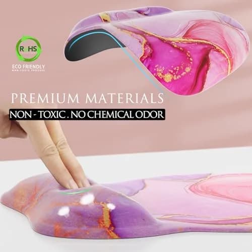 MROCO Ergonomic Mouse Pad with Gel Wrist Rest, 24cm (9.4 in) x 20.5cm (8.1 in), Pink Marble | Smooth Lycra Surface for Precise Cursor Control thumbnail 3