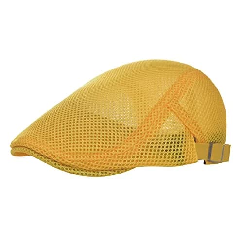 VOBOOM Men's Yellow Breathable Mesh Summer Hat - Adjustable Newsboy Beret Ivy Cabbie Flat Cap - main product image