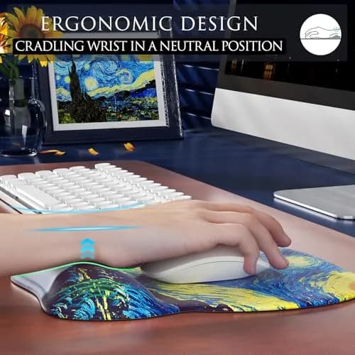 MROCO Ergonomic Mouse Pad with Gel Wrist Rest, 24cm x 20.5cm (9.4 x 8.1 in) | Starry Night Pattern thumbnail 5