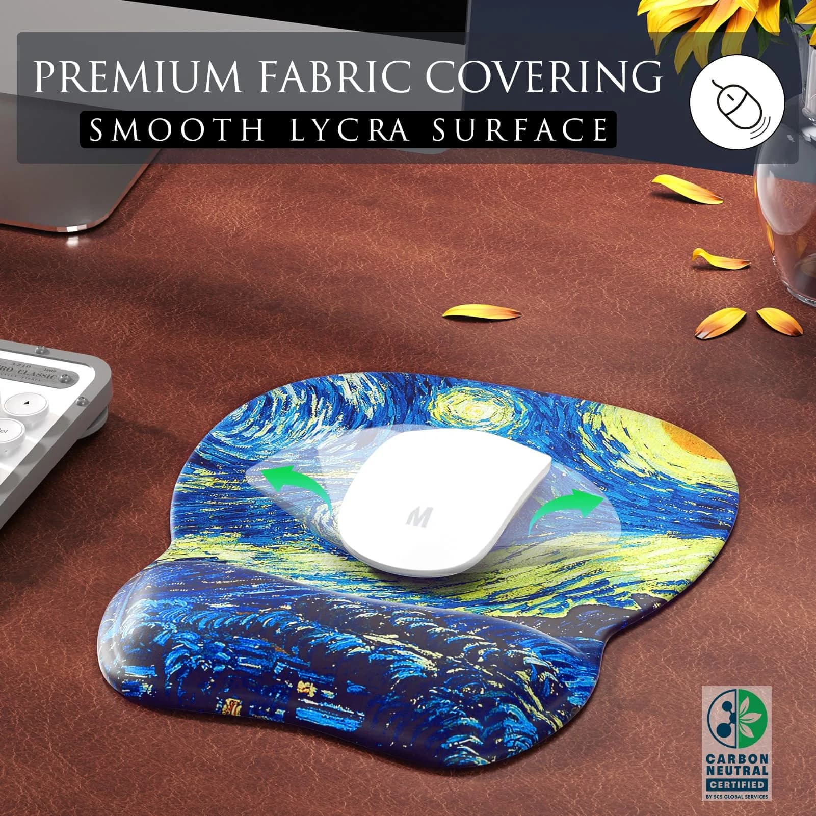 MROCO Ergonomic Mouse Pad with Gel Wrist Rest, 21.8 cm (8.6 in) x 24.4 cm (9.6 in), Pale Pink | Smooth Lycra Surface & Non-Slip PU Base - view 2