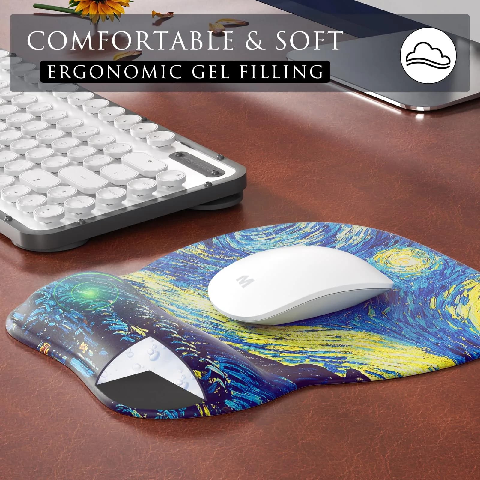 MROCO Ergonomic Mouse Pad with Gel Wrist Rest, 21.8 cm (8.6 in) x 24.4 cm (9.6 in), Pale Pink | Smooth Lycra Surface & Non-Slip PU Base - view 4
