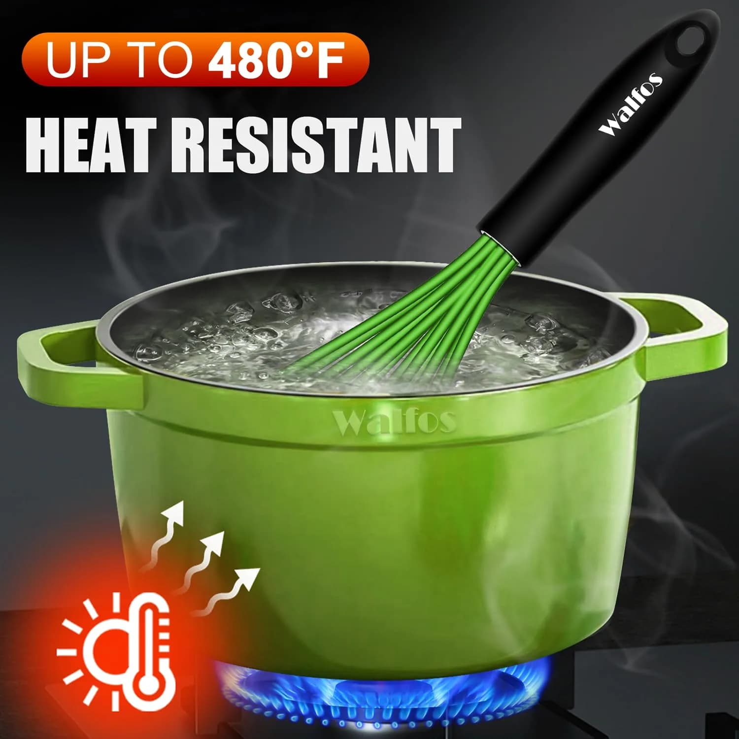 Walfos 7"+9"+11" Green Stainless Steel Balloon Whisk Set - 3-Piece Heavy Duty Egg Frother - view 4