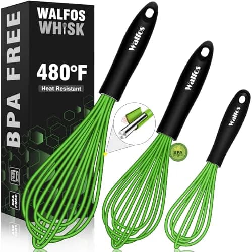 Walfos Stainless Steel Balloon Whisk Set (7"+9"+11") | 3-Piece Heavy Duty Egg Frother for Cooking — 7+9+11 in Green