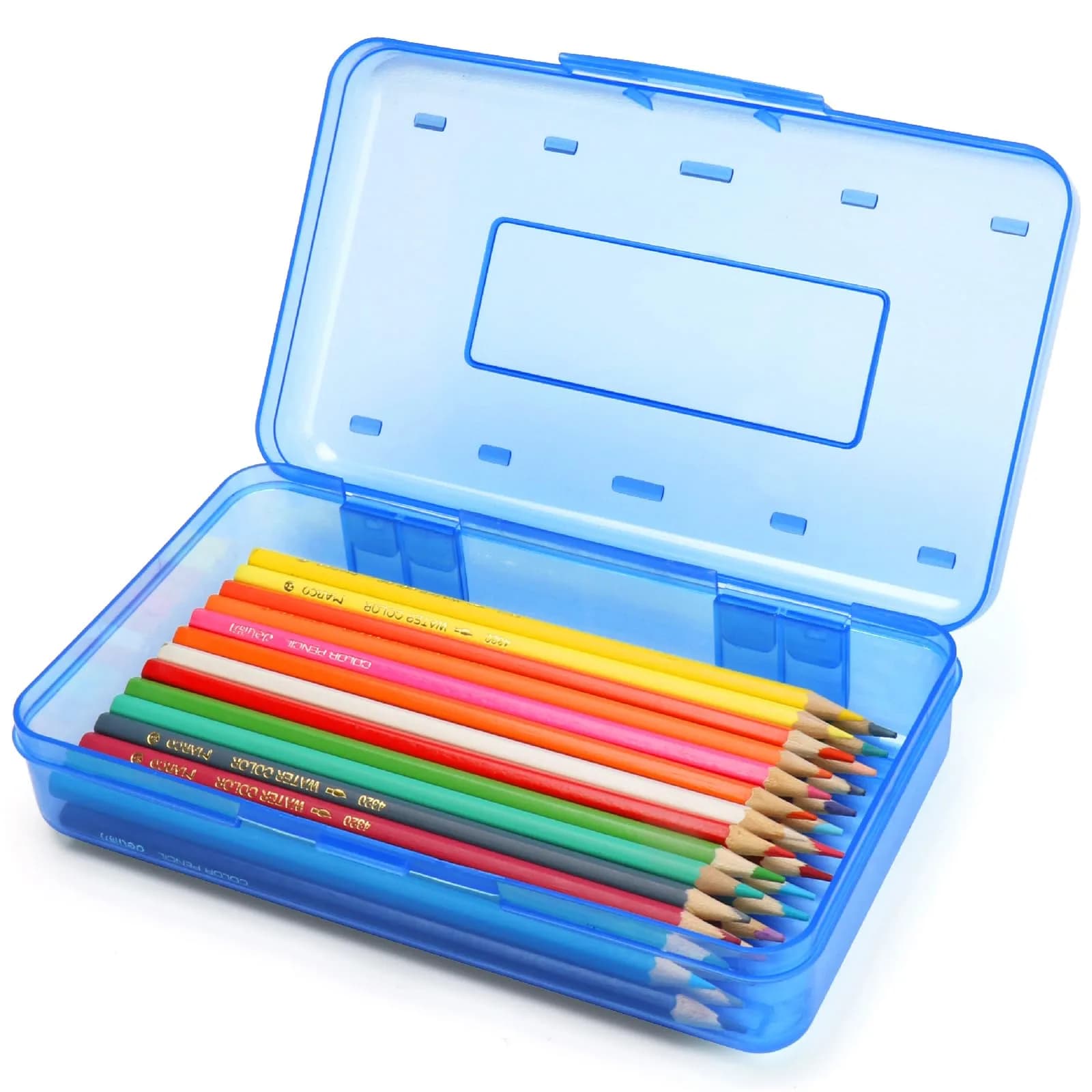Nuozme Plastic Hard Clear Color Pencil Box Case for Kids | 20.8cm x 11.7cm x 5.8cm — Blue