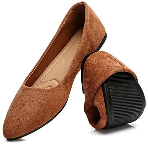 HEAWISH Women's Tan Suede Pointed Toe Ballet Flats US 10 | Elegant Work & Dressy Slip-Ons thumbnail 1