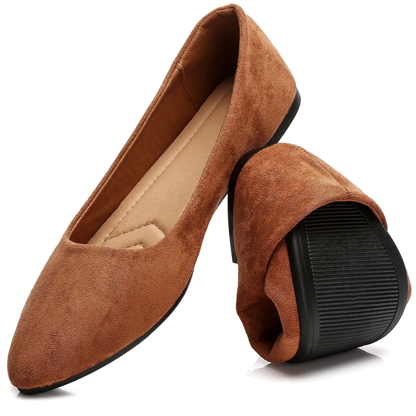 HEAWISH Women's Tan Suede Pointed Toe Ballet Flats US 10 | Elegant Work & Dressy Slip-Ons