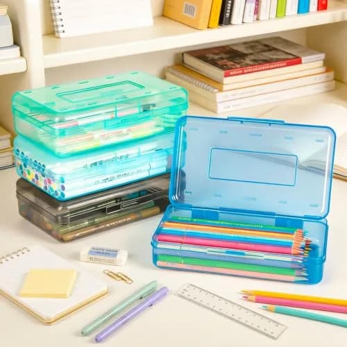 Nuozme Clear Hard Plastic Pencil Box Case 20.8cm (8.2") | Stackable Organizer for Students & Office thumbnail 8