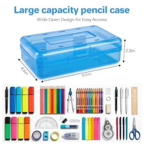 Nuozme Clear Hard Plastic Pencil Box Case 20.8cm (8.2") | Stackable Organizer for Students & Office thumbnail 9