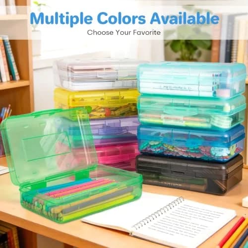 Nuozme Clear Hard Plastic Pencil Box Case 20.8cm (8.2") | Stackable Organizer for Students & Office thumbnail 2