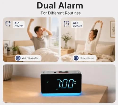 iTOMA Alarm Clock Radio with Bluetooth, FM Radio & Dual Alarm | Large 1.4-inch LED Display, USB Charging, Sleep Timer thumbnail 2