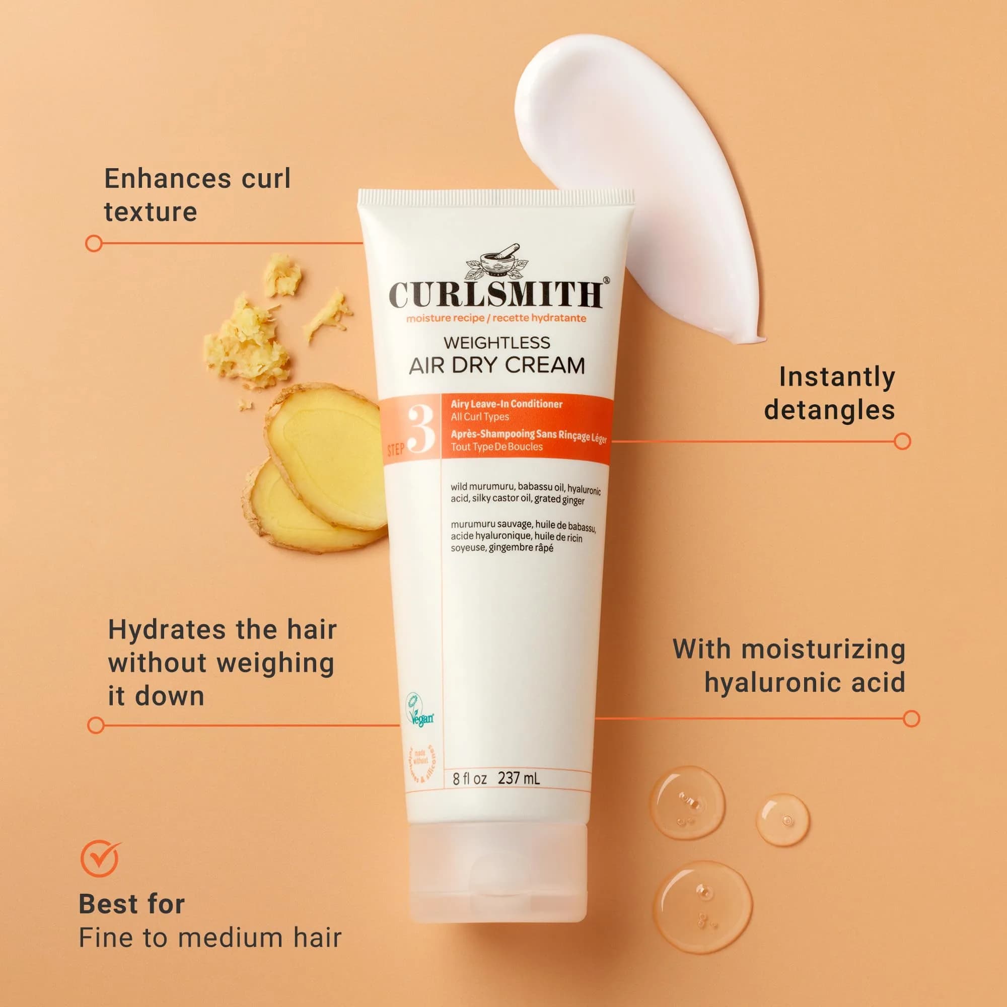 CURLSMITH Weightless Air Dry Cream Leave-In Conditioner 59ml (2 Fl Oz) | Defines Curls Without Weighing Down - view 2