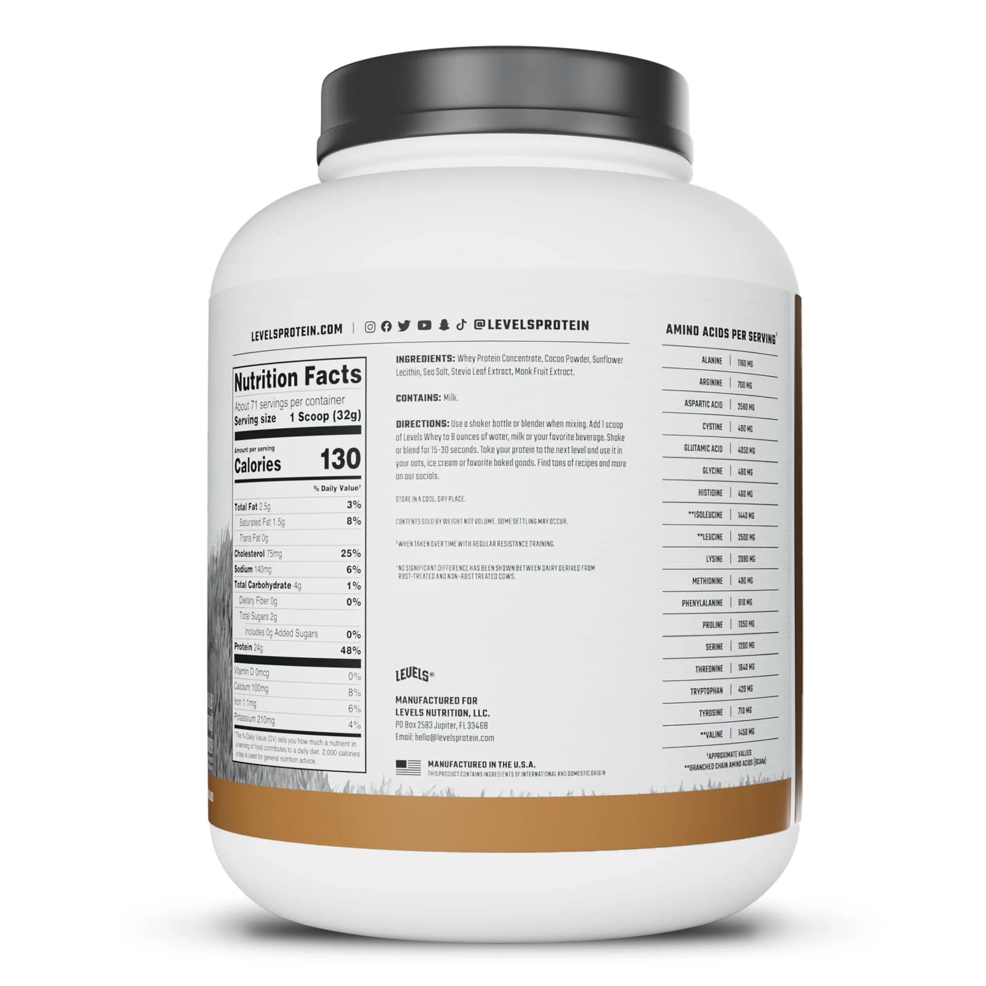 Levels Nutrition Double Chocolate Grass Fed Whey Protein Powder | 24G Protein, 5LB thumbnail 8