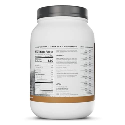 Levels Nutrition Whey Protein Powder Double Chocolate 907g (2LB) | 24G Protein Per Serving, Gluten-Free, No Artificials thumbnail 8